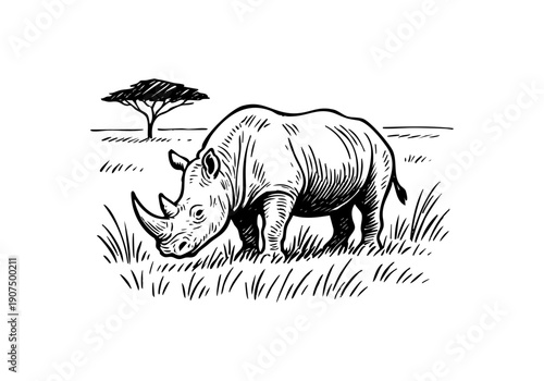 Rhino hand drawn simple sketch vector illustration