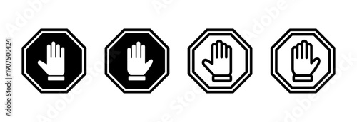 Stop icon vector illustration. stop road sign. hand stop sign and symbol. Do not enter stop red sign with hand