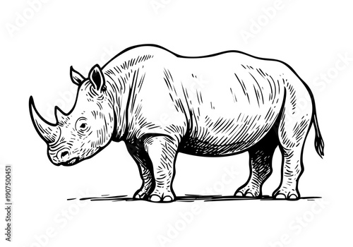 Rhino hand drawn simple sketch vector illustration