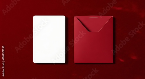 Blank gift card and sleeve template mockup on luxurious red velvet.