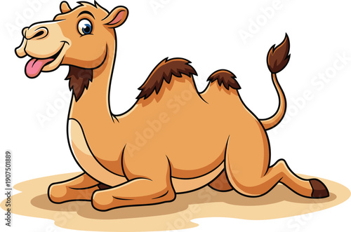 Adorable cartoon camel illustration, cute desert animal character for kids, playful mascot, smiling wildlife vector art for nursery, education, storytelling and branding projects