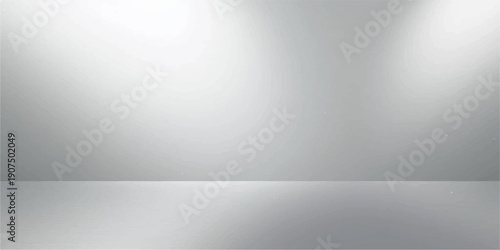 Empty white room with spotlights and metallic textures