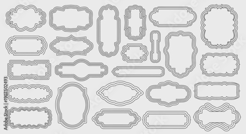 A collection of various decorative ornamental frames and borders in a grey scale pattern.