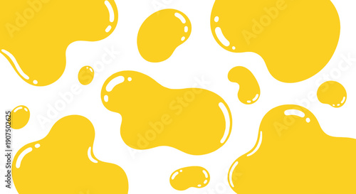 Abstract yellow blobs with glossy highlights on a white background.