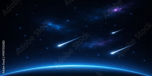 Blue planet in space with stars and galaxy background