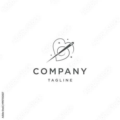 Sewing needle heart logo design template flat vector