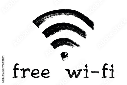 Hand drawn free wifi spot zone sign Public wi-fi area sign Wireless internet clipart in doodle style Single element for print, web, design, decor 3G, 4G, 5G, 6G, IoT