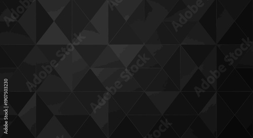 Abstract dark background with a repeating pattern of three-dimensional geometric triangles and facets, creating a modern textured surface.