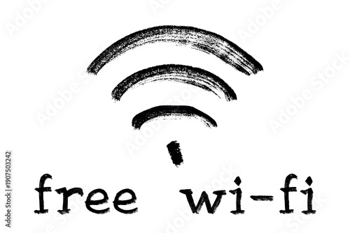 Hand drawn free wifi spot zone sign Public wi-fi area sign Wireless internet clipart in doodle style Single element for print, web, design, decor 3G, 4G, 5G, 6G, IoT