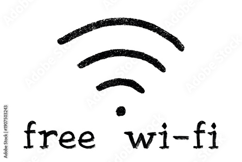 Hand drawn free wifi spot zone sign Public wi-fi area sign Wireless internet clipart in doodle style Single element for print, web, design, decor 3G, 4G, 5G, 6G, IoT