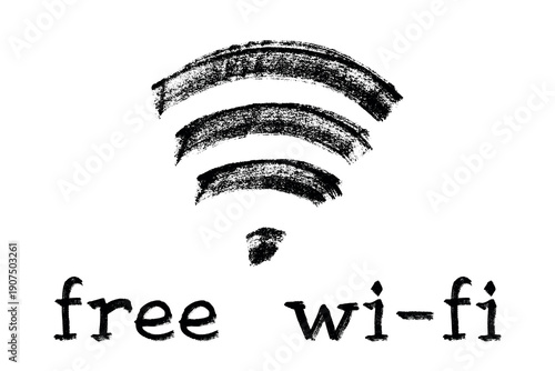 Hand drawn free wifi spot zone sign Public wi-fi area sign Wireless internet clipart in doodle style Single element for print, web, design, decor 3G, 4G, 5G, 6G, IoT