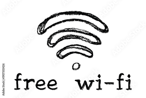 Hand drawn free wifi spot zone sign Public wi-fi area sign Wireless internet clipart in doodle style Single element for print, web, design, decor 3G, 4G, 5G, 6G, IoT