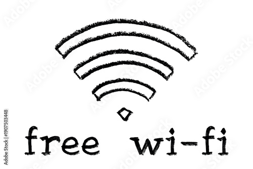 Hand drawn free wifi spot zone sign Public wi-fi area sign Wireless internet clipart in doodle style Single element for print, web, design, decor 3G, 4G, 5G, 6G, IoT