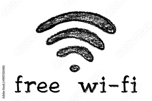 Hand drawn free wifi spot zone sign Public wi-fi area sign Wireless internet clipart in doodle style Single element for print, web, design, decor 3G, 4G, 5G, 6G, IoT