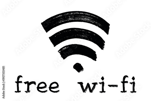 Hand drawn free wifi spot zone sign Public wi-fi area sign Wireless internet clipart in doodle style Single element for print, web, design, decor 3G, 4G, 5G, 6G, IoT