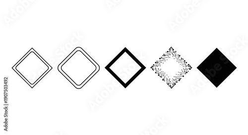 A collection of five diamond shapes with varying styles and fills, presented in a horizontal line.