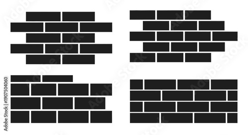 Four different patterns of black brick wall textures, showcasing various bricklaying styles and arrangements.