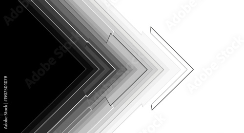 Abstract geometric pattern with a gradient from black to white, forming layered chevrons pointing to the right.