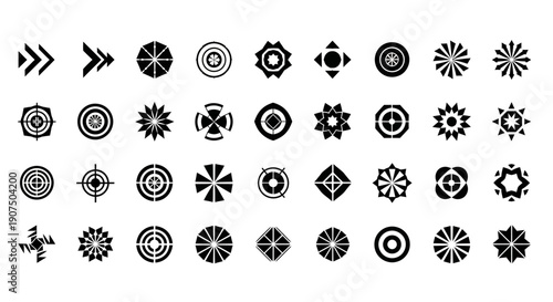 A collection of diverse circular and geometric target-like icons and symbols, presented in a grid format.