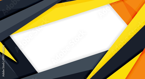 Abstract geometric background with sharp angles and overlapping shapes in yellow, orange, and dark gray.