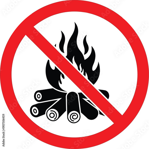No Camping Fire Sign | Fire Safety Warning Symbol for Outdoor Areas