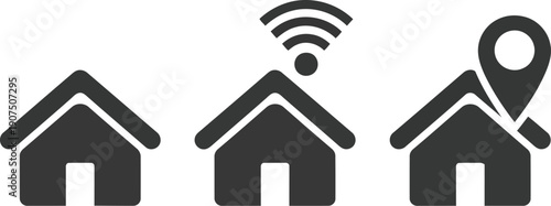 Modern Smart Home Technology Icons for Connectivity and Location Services