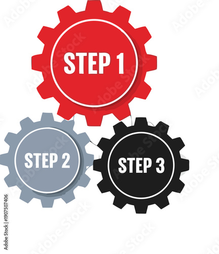 Step-by-Step Process Illustrations in Bold Gear Design for Instructional Use