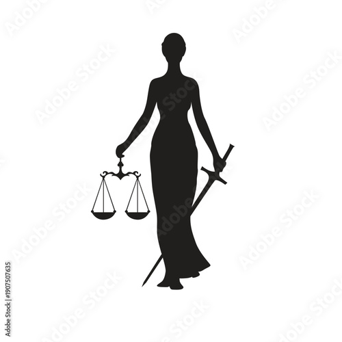Elegant Lady Justice Silhouette with Sword and Balance Scales