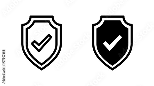 Shield check mark icon set vector. Protection approve sign. Insurance icon