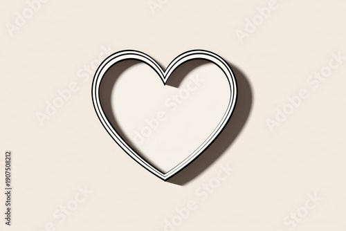 Metal Heart Shape on Beige Background with Shadow