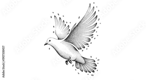 Realistic illustration of a flying dove with spread wings in motion