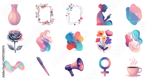 Collection of colorful gender equality and empowerment icons