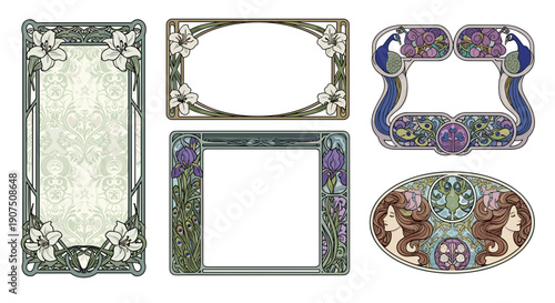 Set of five ornate vintage picture frames with floral and decorative designs
