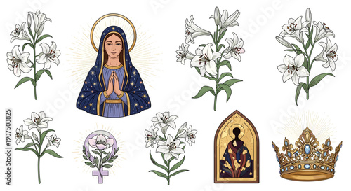 Collection of religious icons and lilies