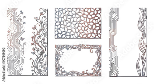 Collection of ornate vintage metal decorative border and frame designs