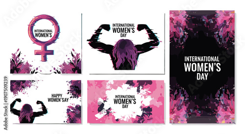 International womens day celebration with empowering symbols and pink themes