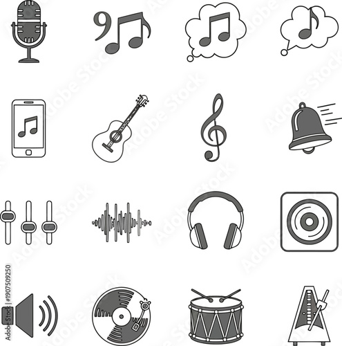 Collection of Music Icons for Audio, Sound, and Soundtrack Applications