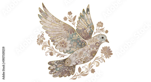 Elegant dove in flight with detailed feathers and soft colors