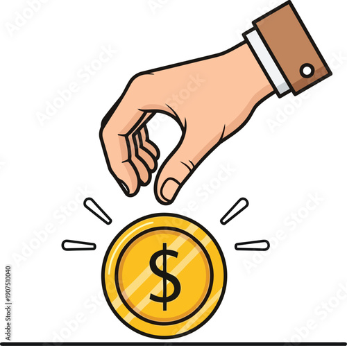 Illustration of Hand Grabbing Coin with Dollar Sign, Symbolizing Wealth and Financial Success