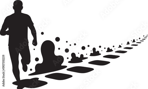 Silhouette of a man running away from multiple selves