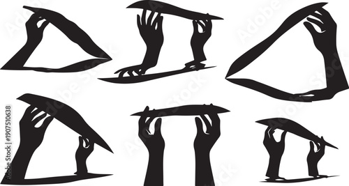 Various hand silhouettes holding pencils in different positions