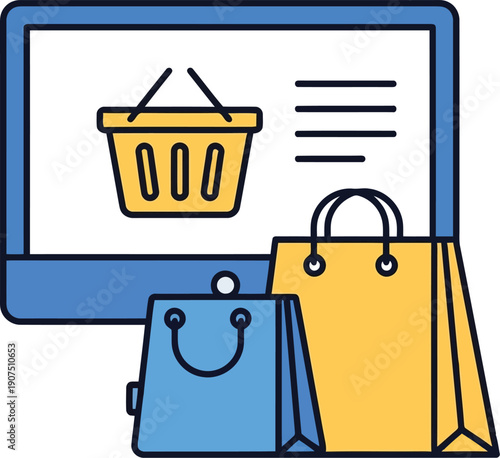 Online Shopping Concept with Cart and Bags for E-Commerce Business