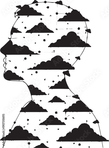 Silhouette of a person with clouds and stars inside
