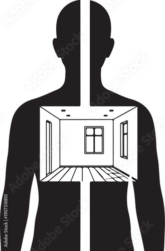 Person with room inside chest and open doorway concept