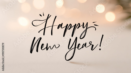 Happy New Year Celebration Text with Bokeh Lights