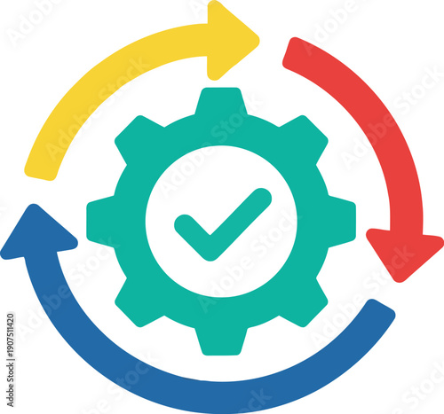 Colorful Gear Icon with Arrows Representing Continuous Improvement and Workflow Optimization
