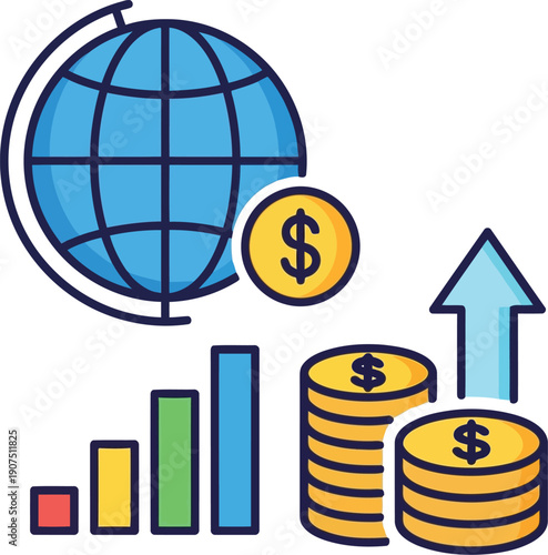 Global Finance and Investment Growth Concept with Currency and Graphs
