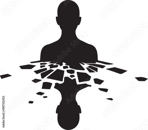 Silhouette of a man breaking apart in pieces slowly