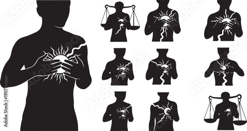 Justice and law concept with human silhouette and scales