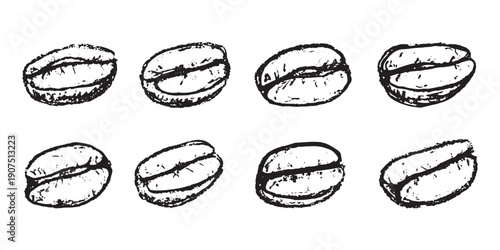 Set of hand drawn fresh roasted coffee bean Arabica robusta seed doodle Single element for design print packaging label decor
